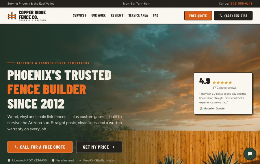 Sample fence contractor website