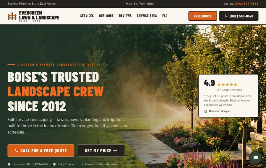 Sample landscaping company website