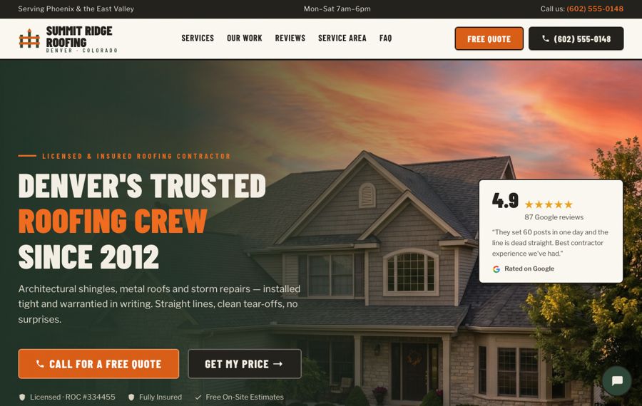 Sample roofing company website